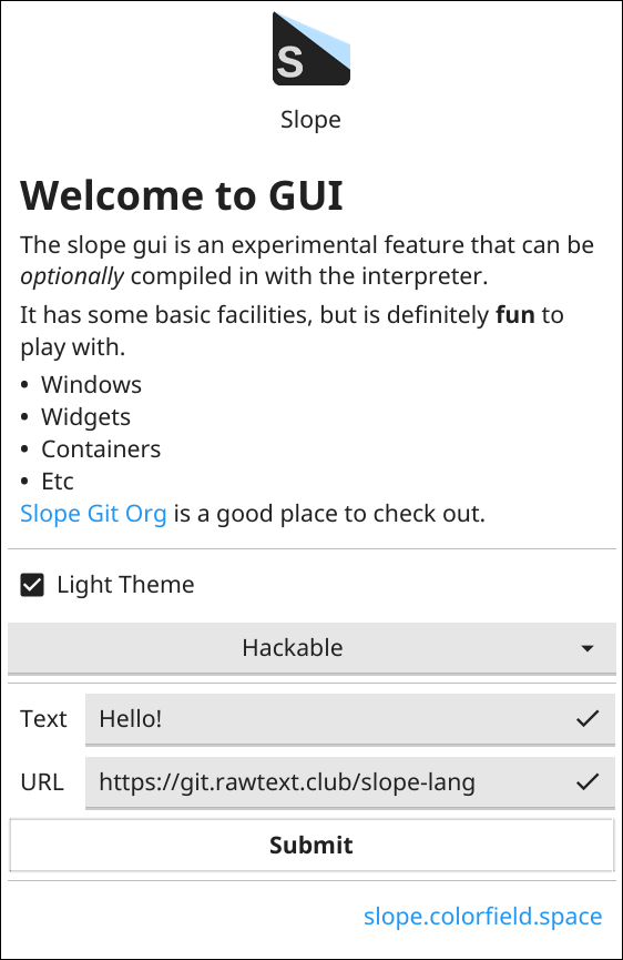 Demonstration of slope gui