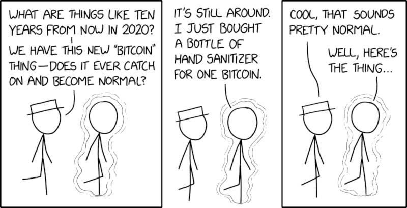 XKCD comic about buying hand-sanitizer for 1BTC, CC BY-SA